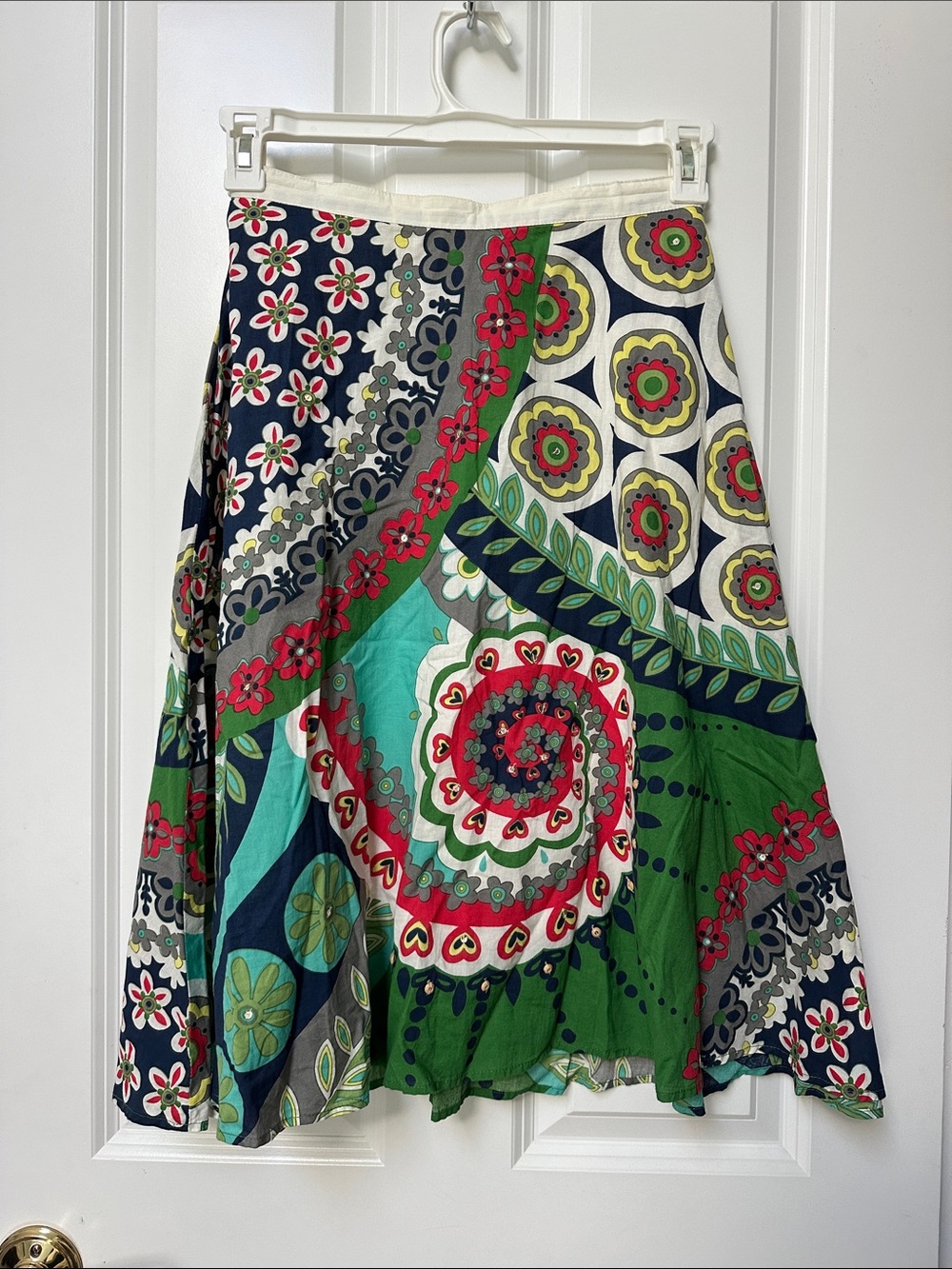 Eyeshadow Girls Green Navy Red Patterned A-Line Skirt